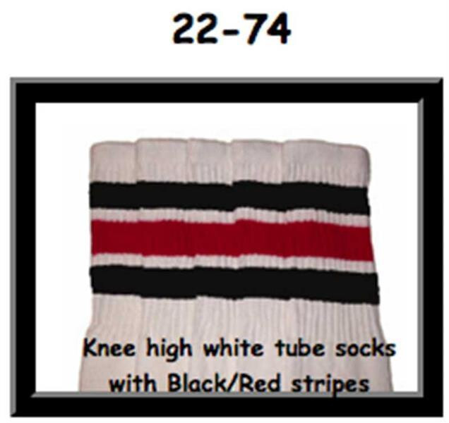 SKATERSOCKS 22" white style 22-074 black/red stripes
