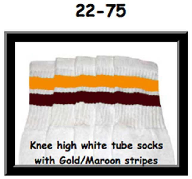 22" SKATERSOCKS white style 22-075 maroon/ gold stripes