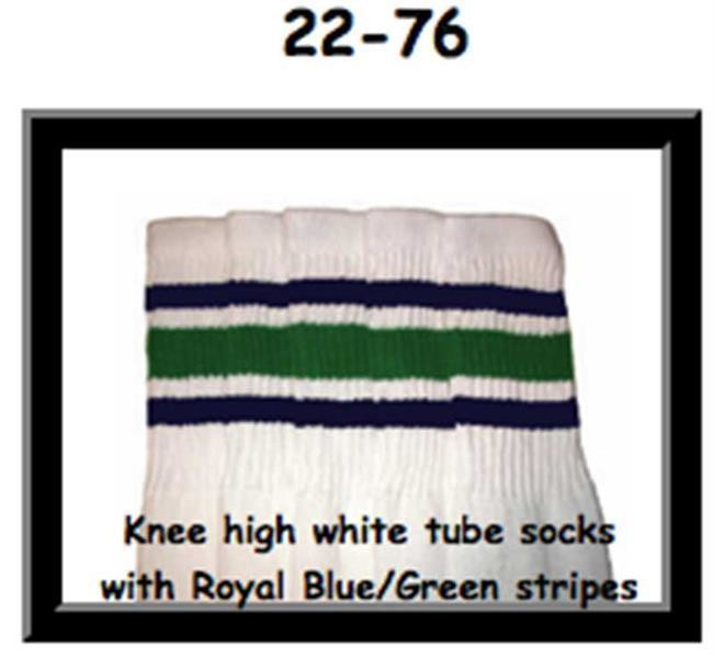 22" SKATERSOCKS white style 22-076 blue/green stripes