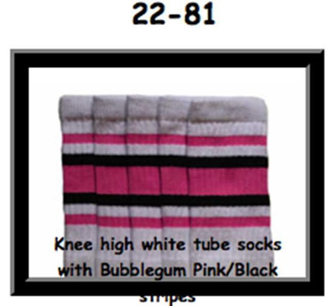 SKATERSOCKS 22" white style 22-081 bubblegum pink/black stripes