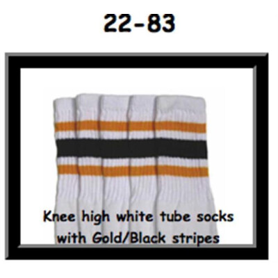 SKATERSOCKS 22" white style 22-083 gold/ black stripes