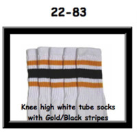 22" SKATERSOCKS white style 22-083 gold/ black stripes