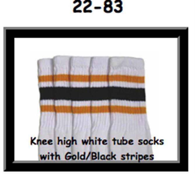 SKATERSOCKS 22" white style 22-083 gold/ black stripes
