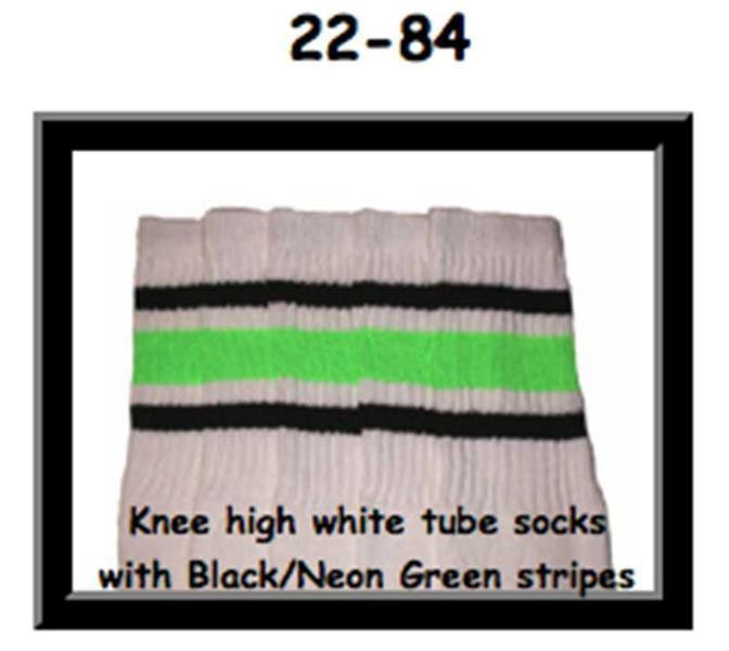 22" SKATERSOCKS white style 22-084 black/neon green stripes