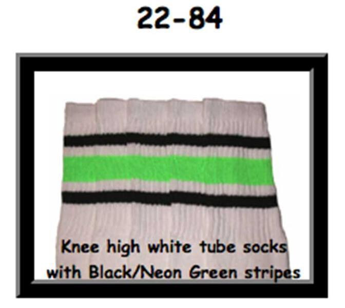 SKATERSOCKS 22" white style 22-084 black/neon green stripes
