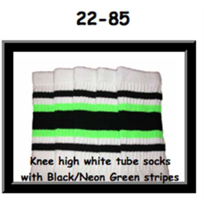 22 SKATERSOCKS white style 22-085 black/neon green/black stripes 