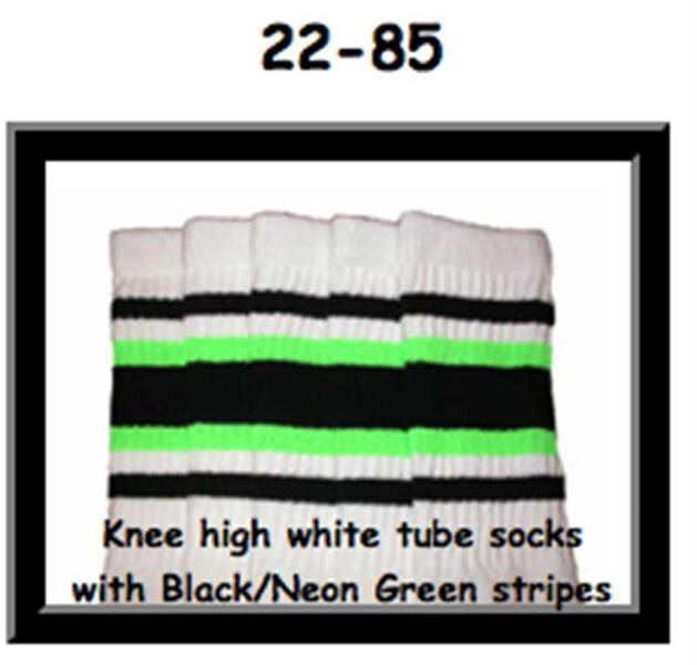 SKATERSOCKS 22" white style 22-085 black/neon green/black stripes