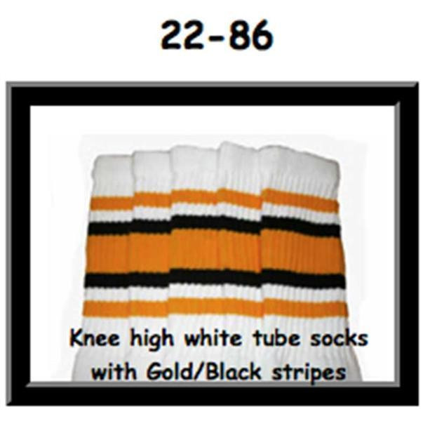 22" SKATERSOCKS white style 22-086 gold/black/gold stripes 