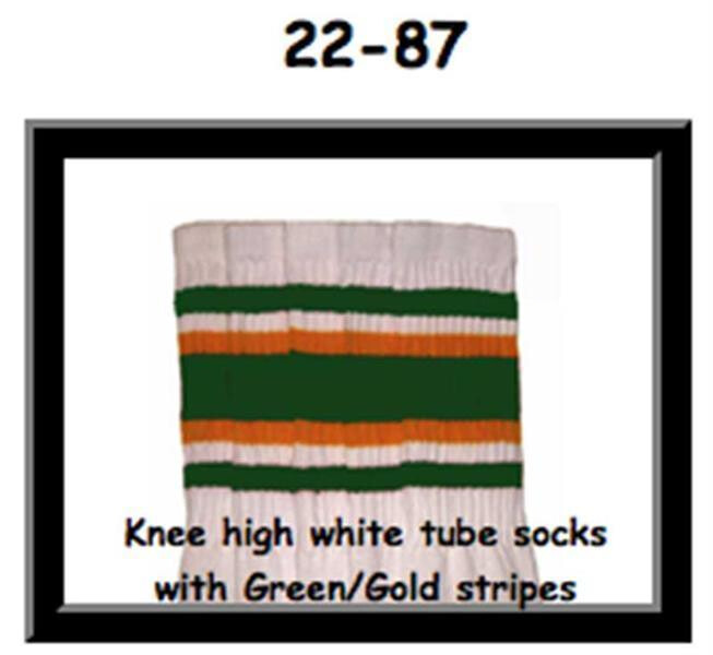 SKATERSOCKS 22" white style 22-087 green/gold stripes