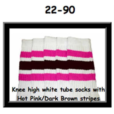22 SKATERSOCKS white style 22-090 hot pink/dark brown stripes