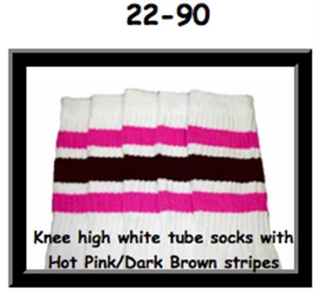 SKATERSOCKS 22" white style 22-090 hot pink/dark brown stripes