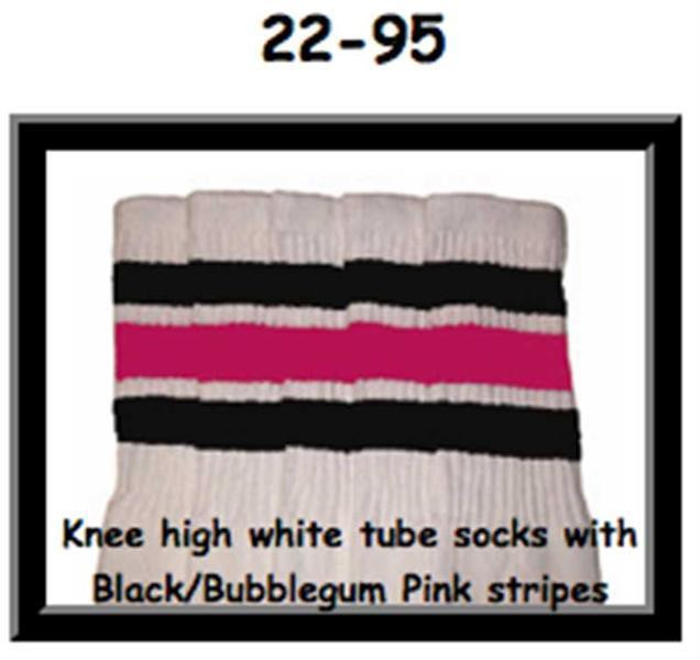 22" SKATERSOCKS white style 22-095 black/bubblegum pink/black stripes