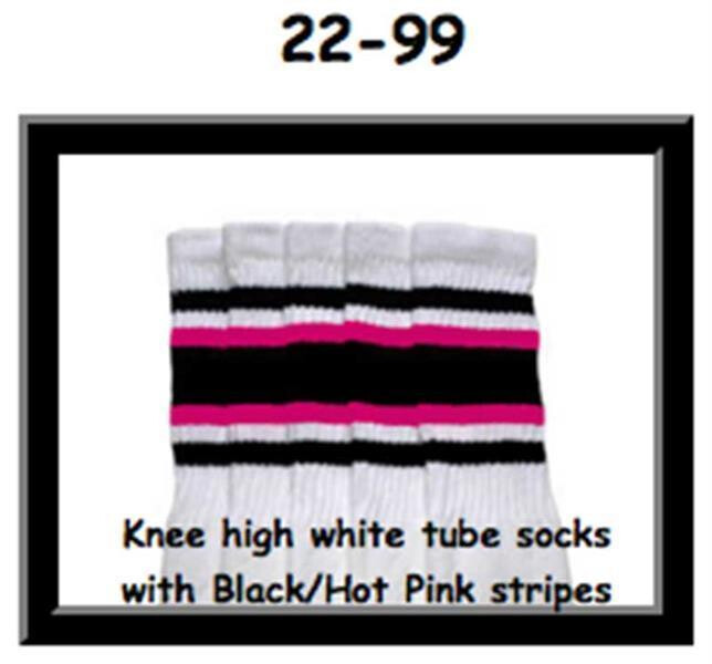 SKATERSOCKS 22" white style 22-099 black/hot pink/black stripes