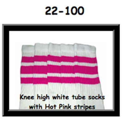 SKATERSOCKS 22" white style 22-100 hot pink stripes