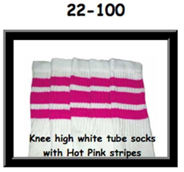 22" SKATERSOCKS white style 22-100 hot pink stripes