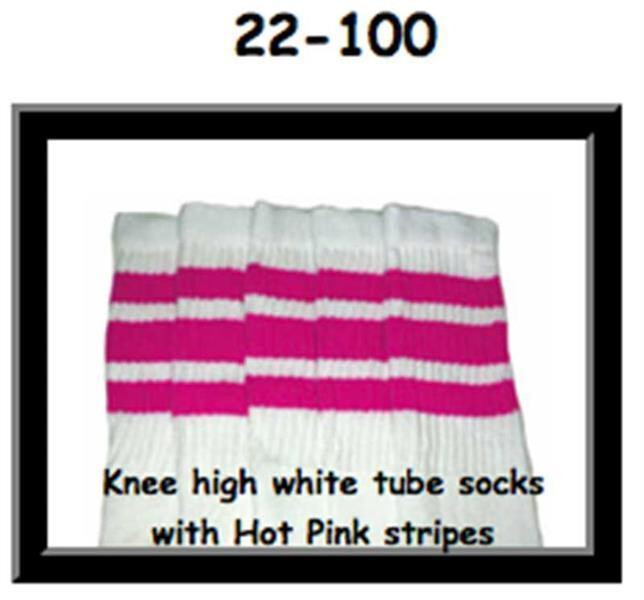 SKATERSOCKS 22" white style 22-100 hot pink stripes