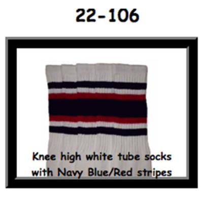 22 SKATERSOCKS white style 22-106 navyblue/red stripes 