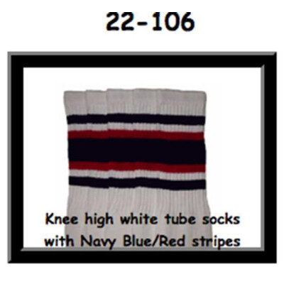 SKATERSOCKS 22" white style 22-106 navyblue/red stripes