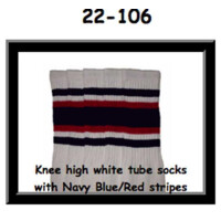 SKATERSOCKS 22" white style 22-106 navyblue/red stripes