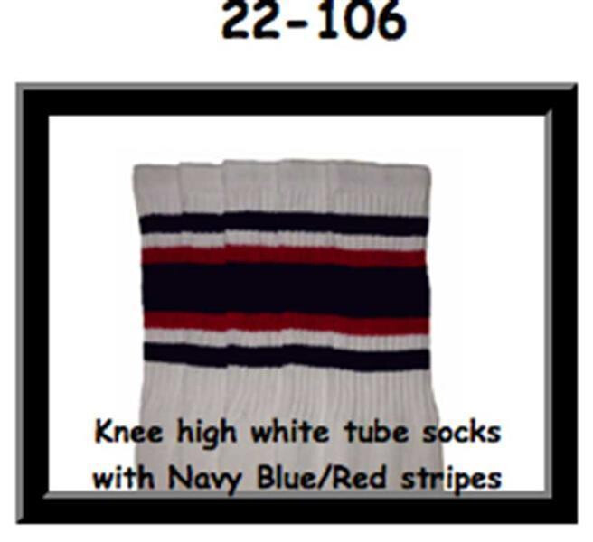 SKATERSOCKS 22" white style 22-106 navyblue/red stripes