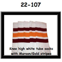 22" SKATERSOCKS white style 22-107 maroon/gold stripes