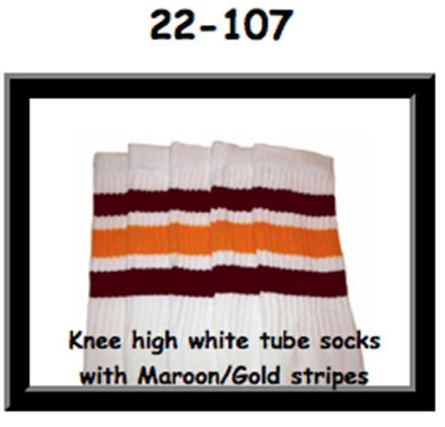 SKATERSOCKS 22" white style 22-107 maroon/gold stripes