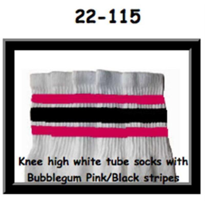 SKATERSOCKS 22" white style 22-115 bubblegumpink/black stripes
