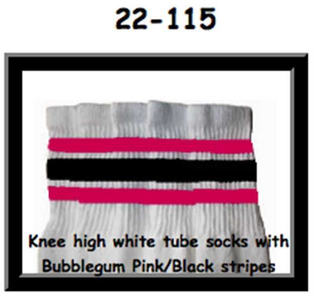 22" SKATERSOCKS white style 22-115 bubblegumpink/black stripes 