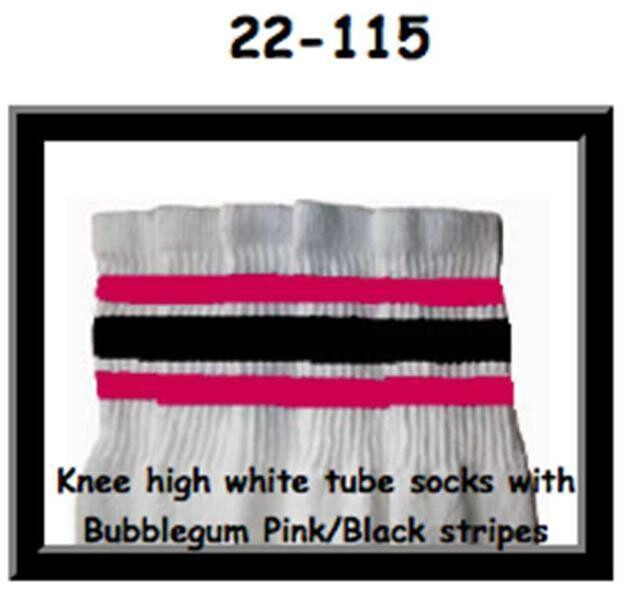 SKATERSOCKS 22" white style 22-115 bubblegumpink/black stripes