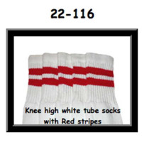 22" SKATERSOCKS white style 22-116 red stripes 