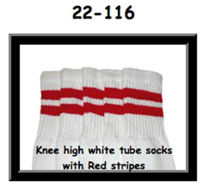 SKATERSOCKS 22" white style 22-116 red stripes