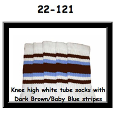 SKATERSOCKS 22" white style 22-121 dark brown/baby blue stripes