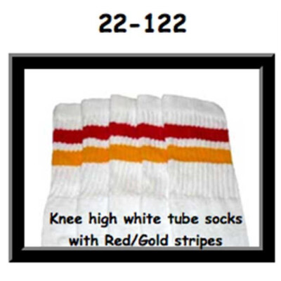 SKATERSOCKS 22" white style 22-122 red/gold stripes