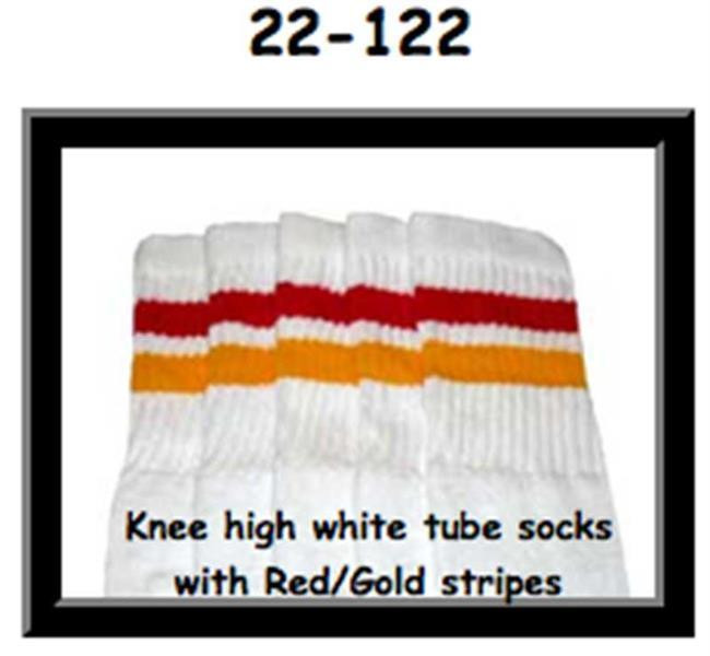 22" SKATERSOCKS white style 22-122 red/gold stripes
