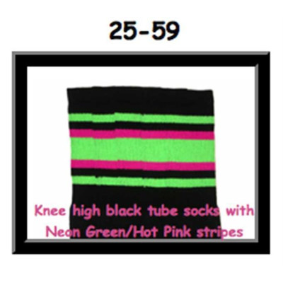 25 SKATERSOCKS black style 25-059 neon green/hot pink stripes 