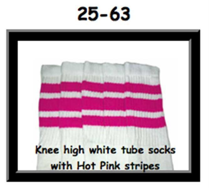 25" SKATERSOCKS white style 25-063 hot pink stripes 