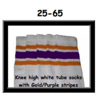 25" SKATERSOCKS white style 25-065 gold/purple stripes 