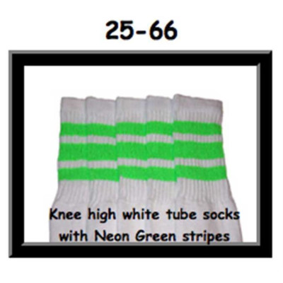 25 SKATERSOCKS white style 25-066 neon green stripes