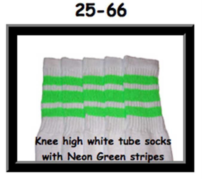 25" SKATERSOCKS white style 25-066 neon green stripes