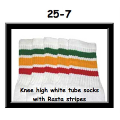 SKATERSOCKS 25" white style 25-007 rasta stripes