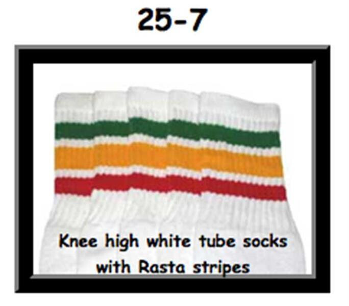 SKATERSOCKS 25" white style 25-007 rasta stripes