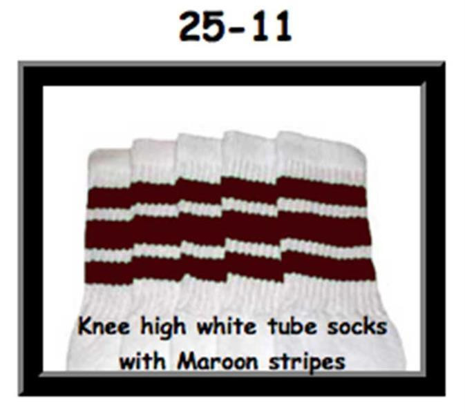 25" SKATERSOCKS white style 25-011 maroon stripes 