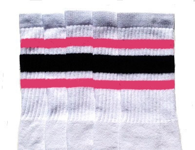 25" SKATERSOCKS white style 25-019 bubblegum pink/black stripes 