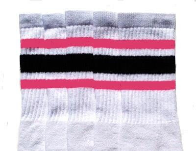 SKATERSOCKS 25" white style 25-019 bubblegum pink/black stripes