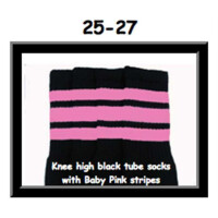SKATERSOCKS 25" black style 25-027 baby pink stripes