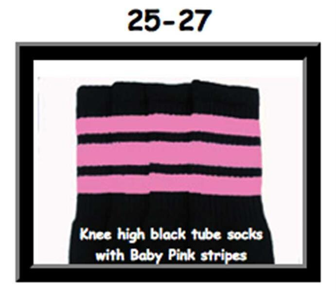 SKATERSOCKS 25" black style 25-027 baby pink stripes