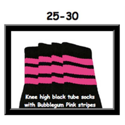 25" SKATERSOCKS black style 25-030 bubblegum pink stripes 