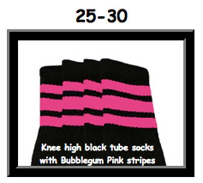 25" SKATERSOCKS black style 25-030 bubblegum pink stripes