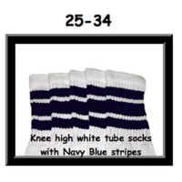 25" SKATERSOCKS white style 25-034 navy blue stripes 