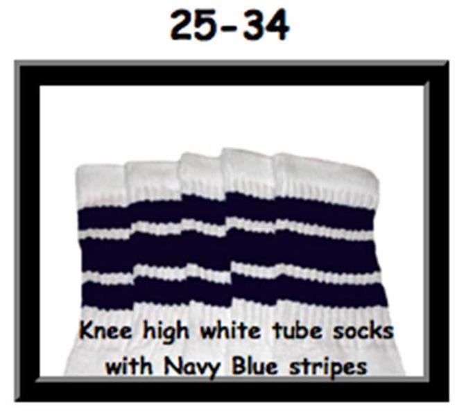 25" SKATERSOCKS white style 25-034 navy blue stripes 